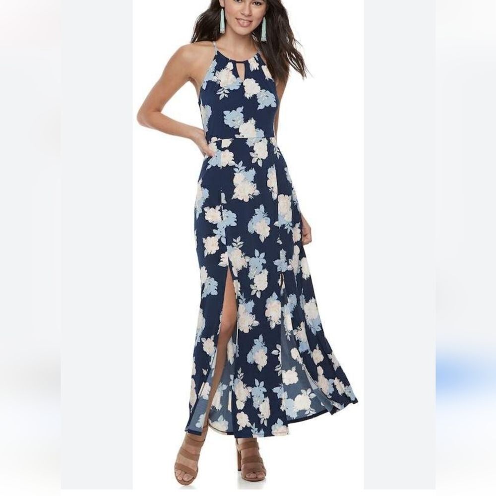 Candie's Dark Floral Halter Maxi Dress